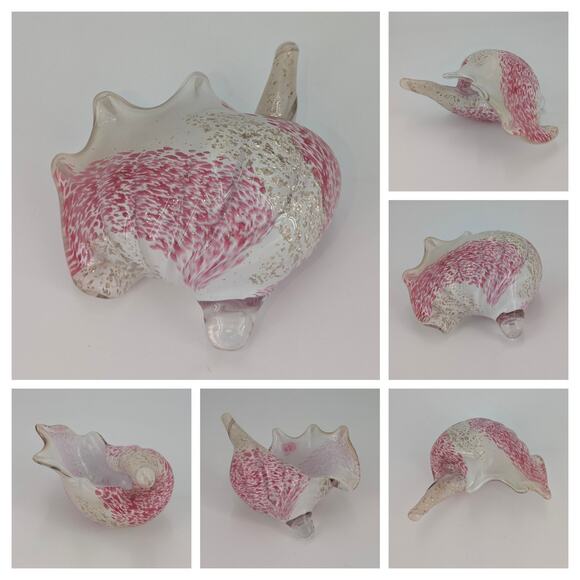 Hand Blown Glass Sea Shell Iris Bohemia Art Glass Czech Republic Pink Gold Coast - Picture 2 of 12